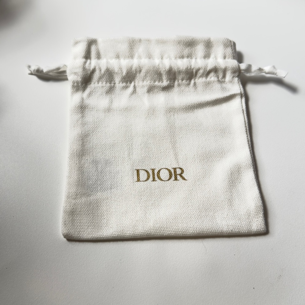 Dior Cream Drawstring Pouch with Gold Logo